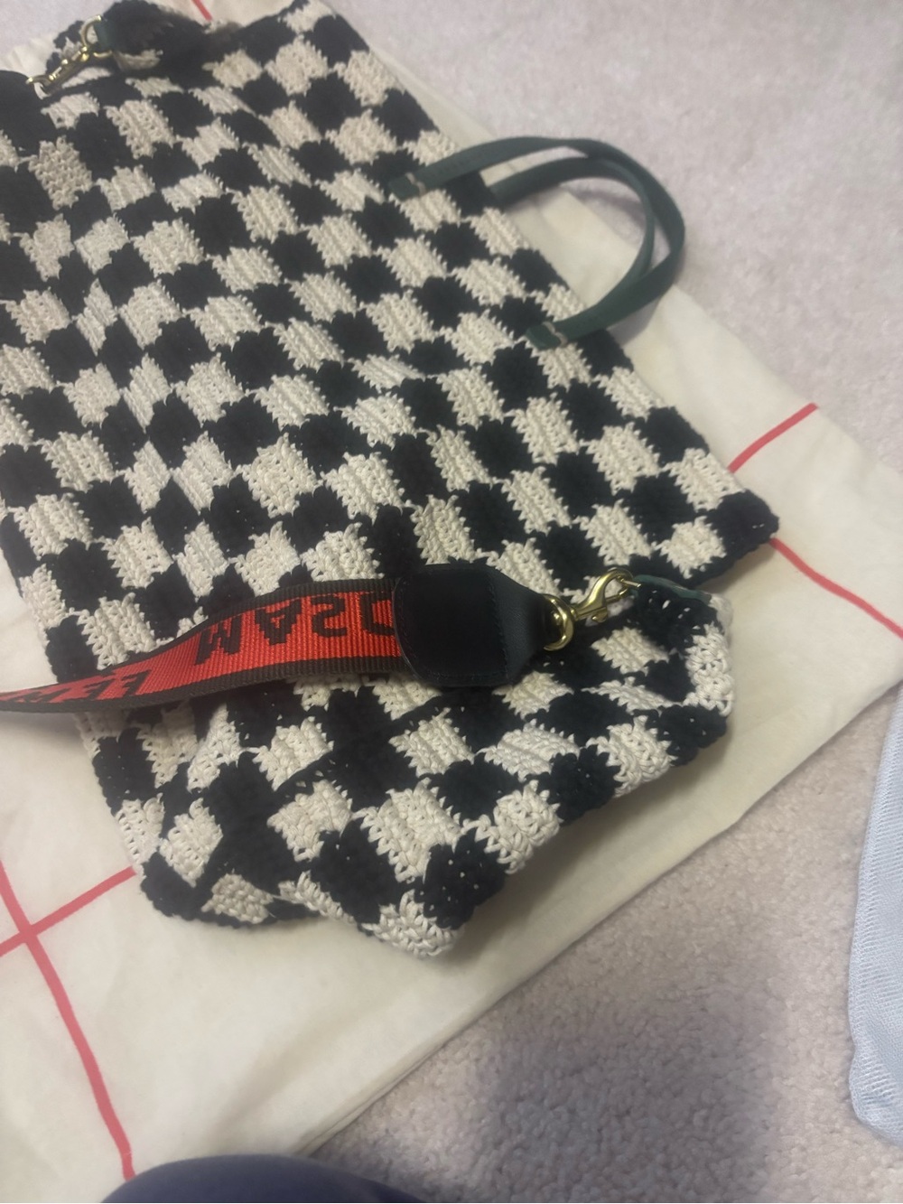 Clare V summer Simple Tote - Black & Cream Crochet Checker Tote - Picture 7 of 15